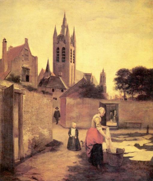 A Woman And A Child On A Bleichwiese by Pieter De Hooch