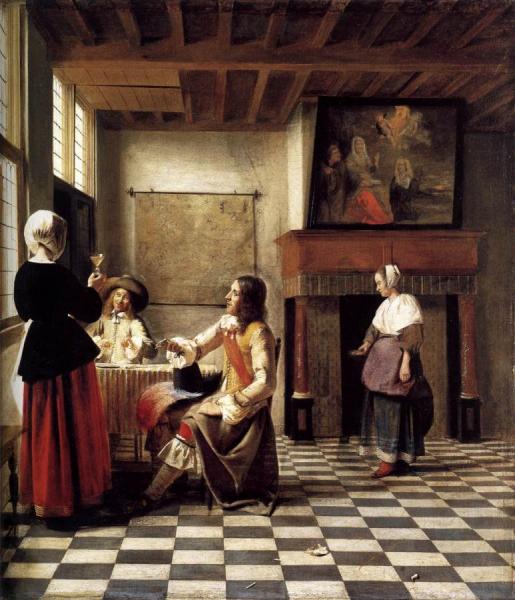 A Woman Drinking With Two Men by Pieter De Hooch