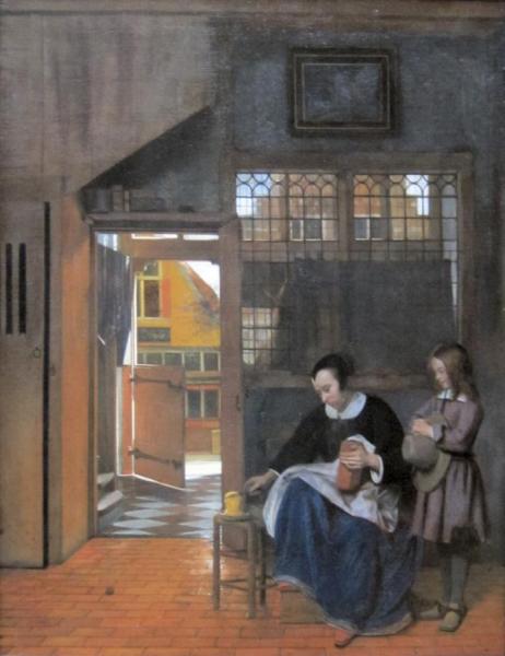 A Woman Preparing Bread And Butter For A Boy by Pieter De Hooch