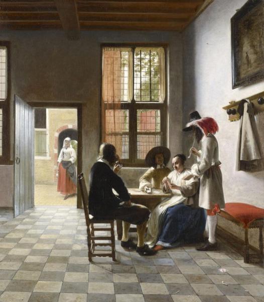 Cardplayers In A Sunlit Room by Pieter De Hooch