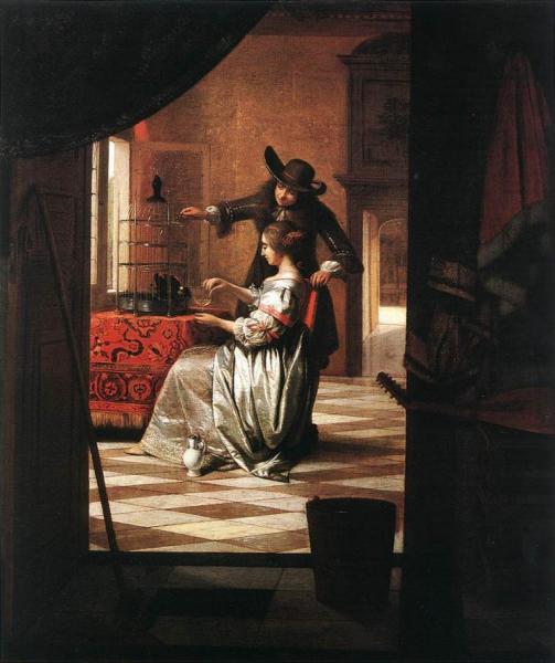 Pieter De Hooch Couple With Parrot