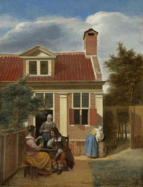 Figures In A Courtyard Behind A House by Pieter De Hooch