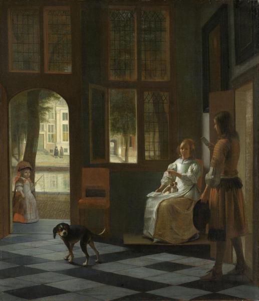 Man Handing A Letter To A Woman In The Entrance Hall Of A House by Pieter De Hooch