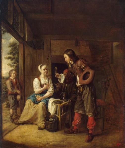 Man Offering A Glass Of Wine To A Woman by Pieter De Hooch