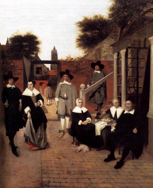 Portrait Of A Family In A Courtyard In Delft by Pieter De Hooch