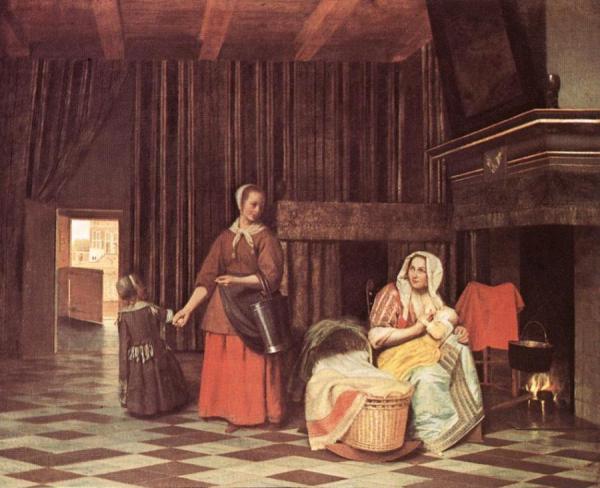 Suckling Mother And Maid by Pieter De Hooch
