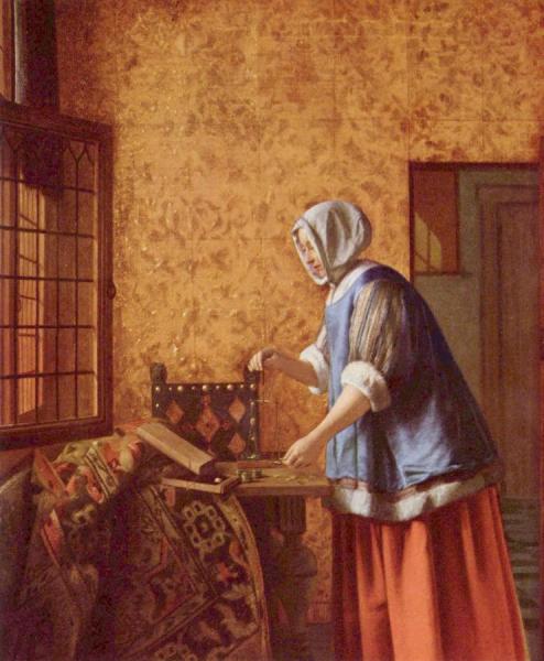 Woman Weighing Gold Coin by Pieter De Hooch