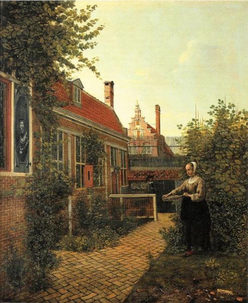 Woman With A Basket Of Beans In Vegetable Garden by Pieter De Hooch Oil Painting Reproductions