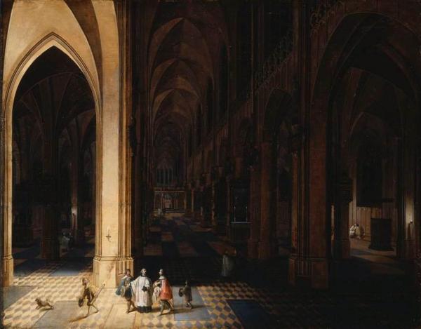 Interior Of Antwerp Cathedral At Night by Pieter Neefs The Elder