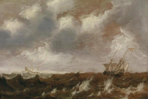 Dutch Ships In A Storm by Pieter Van Der Croos Oil Painting Reproductions