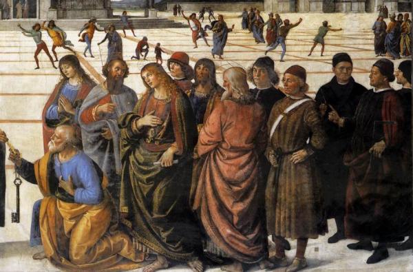 Christ Handing The Keys To St Peter (detail) by Pietro Perugino