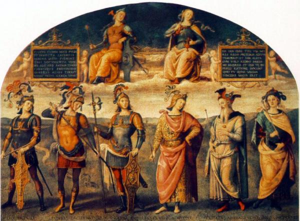Fortitude And Temperance With Six Antique Heroes by Pietro Perugino