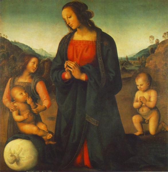 Madonna, An Angel And Little St John Adoring The Child by Pietro Perugino
