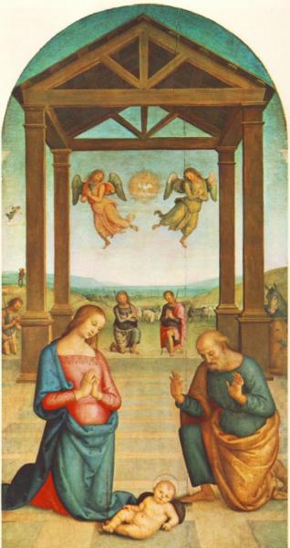 St Augustin Polyptych: The Presepio by Pietro Perugino Oil Painting Reproductions