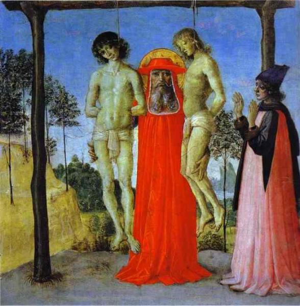 St. Jerome Supporting Two Men On The Gallows by Pietro Perugino