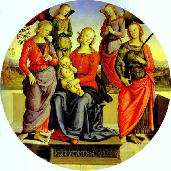 The Virgin And Child Surrounded By Two Angels, St. Rose, And St. Catherine by Pietro Perugino