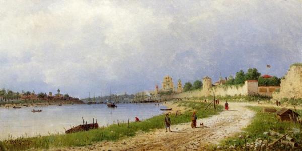 A View Of Pskov Along The River Velikaja by Piotr Petrovitsch Veretschchagin