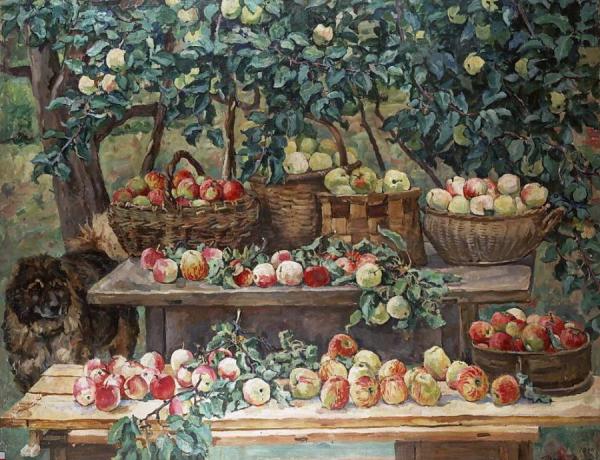 Apples And A Dog by Pyotr Konchalovsky