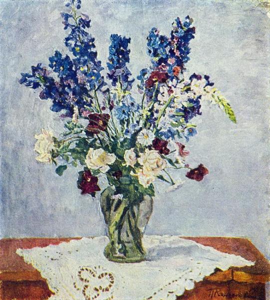 Delphinium And Roses by Pyotr Konchalovsky