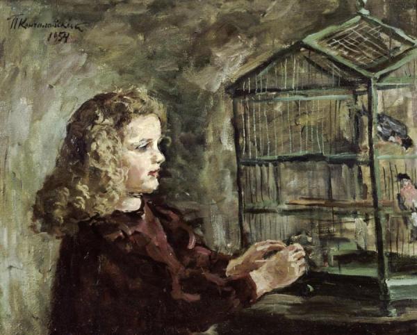 Girl With A Bird by Pyotr Konchalovsky