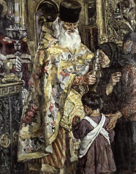 In The Yuriev Cathedral. Hegumen Vissarion by Pyotr Konchalovsky