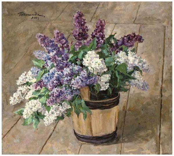 Lilacs In A Bucket On The Floor by Pyotr Konchalovsky