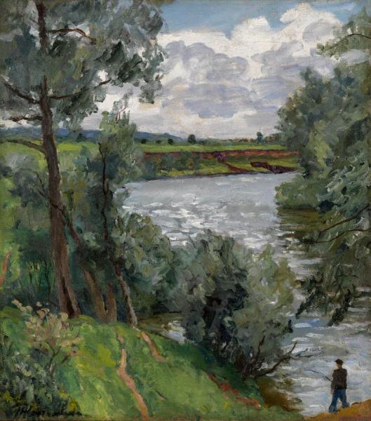 On The River Protva. Fisherman by Pyotr Konchalovsky