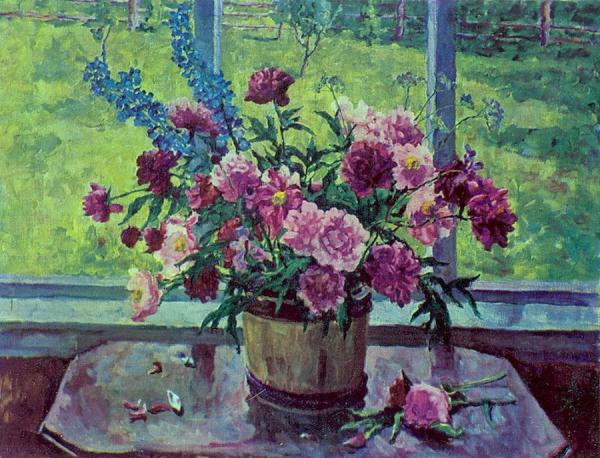Peonies At The Window by Pyotr Konchalovsky