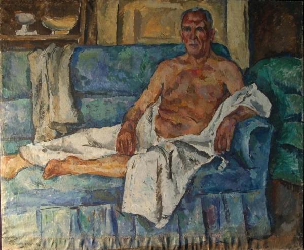 Portrait Of Artist Alexander Leonidovich Vishnevsky by Pyotr Konchalovsky