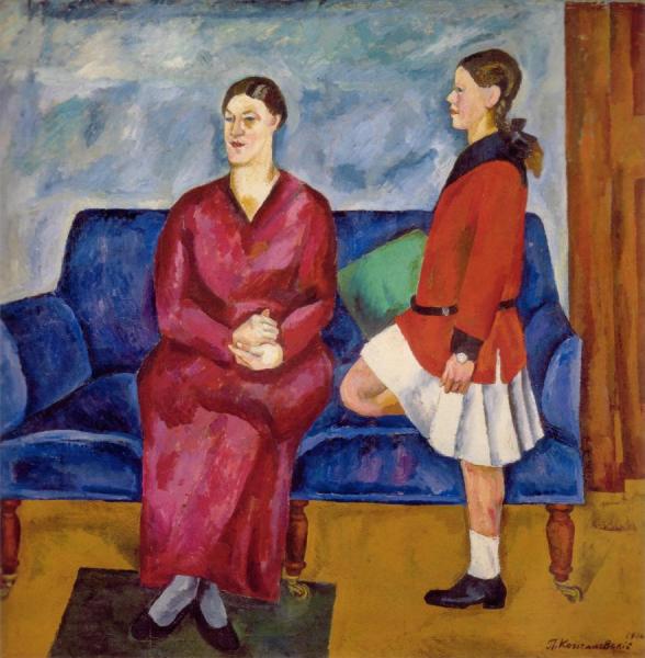 Portrait Of S. P. Konchalovsky With Her Daughter by Pyotr Konchalovsky