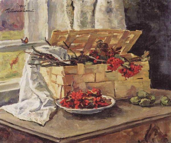 Still Life. Basket With Rowan by Pyotr Konchalovsky