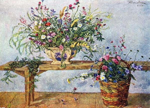 Still Life. Flowers On The Bench by Pyotr Konchalovsky