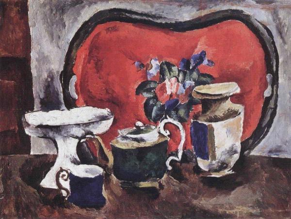 Still Life With A Red Tray by Pyotr Konchalovsky