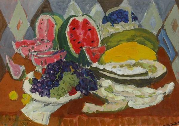Still Life With Fruits And Watermelon by Pyotr Konchalovsky