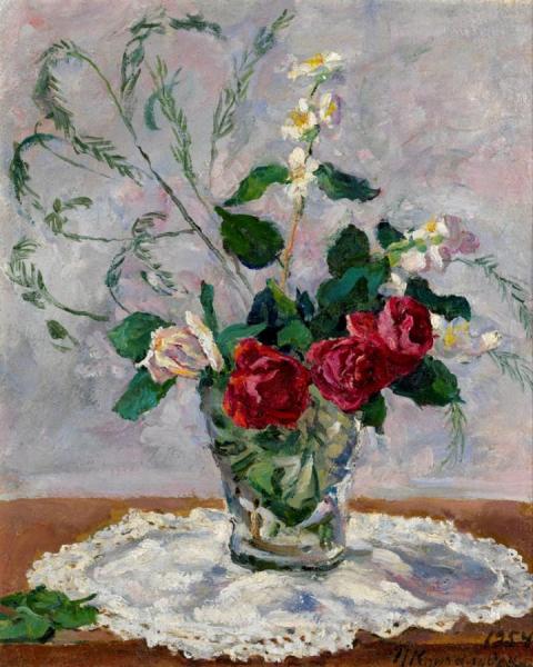 Still Life With Roses, Jasmine And Asparagus by Pyotr Konchalovsky