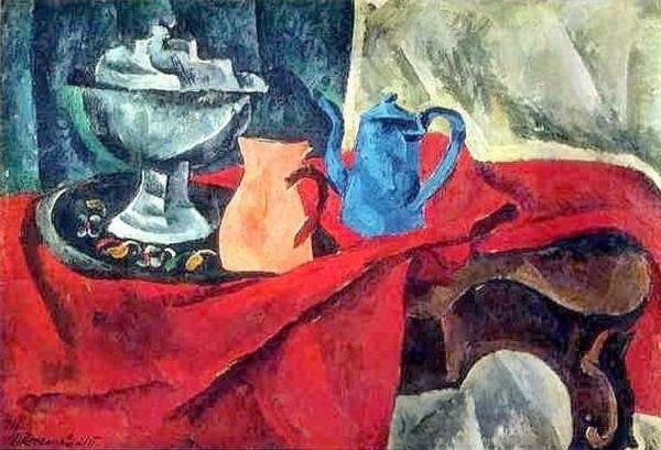 Vessels On The Red Tablecloth by Pyotr Konchalovsky