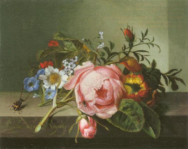 Rosenzweig Mit Kafer Und Biene by Rachel Ruysch