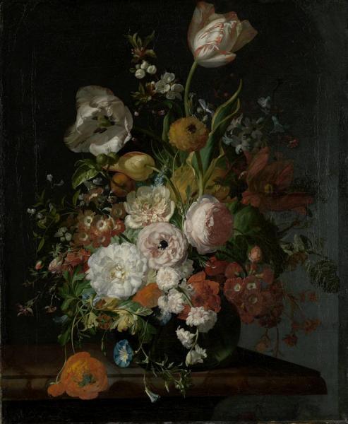 Still Life With Flowers In A Glass Vase by Rachel Ruysch