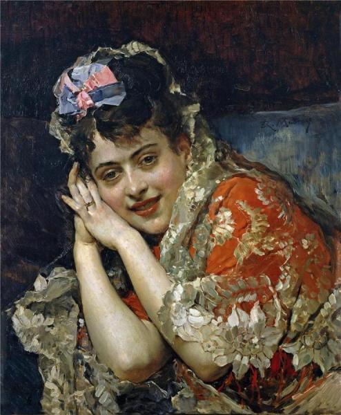 Aline Masson With A White Mantilla by Raimundo De Madrazo Y Garreta