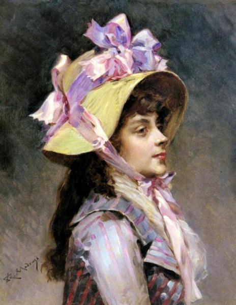 Portrait Of A Lady In Pink Ribbons by Raimundo De Madrazo Y Garreta