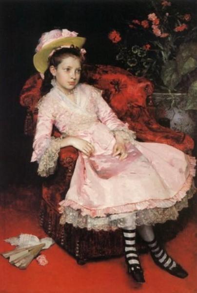Raimundo De Madrazo Y Garreta Portrait Of A Young Girl In Pink Dress