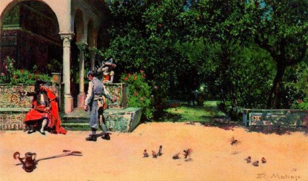 Scene In The Gardens Of The Alcazar Of Seville by Raimundo De Madrazo Y Garreta