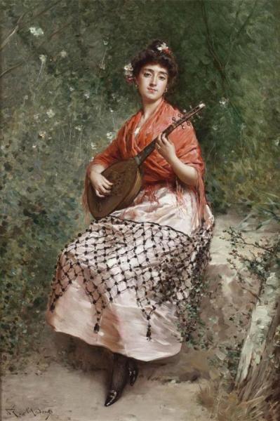 The Beautiful Bandurria Player by Raimundo De Madrazo Y Garreta
