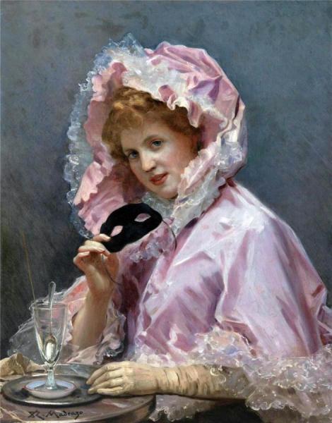 Young Lady With A Mask And Glass Of Absinthe by Raimundo De Madrazo Y Garreta Oil Painting Reproductions