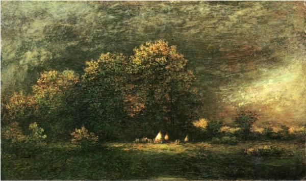 Indian Encampment In A Stormy Landscape by Ralph Albert Blakelock