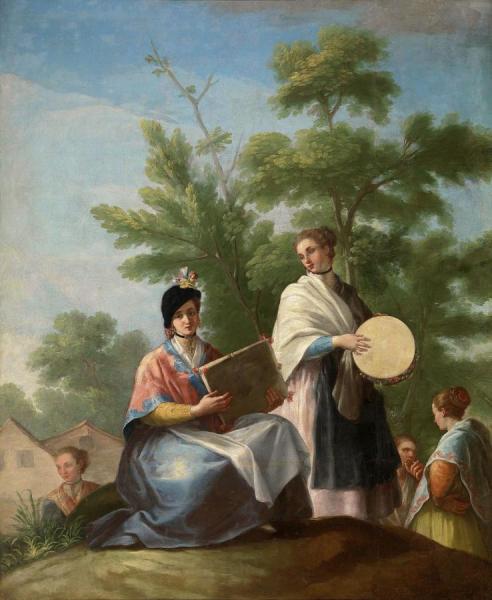 Girls Playing The Tambourine by Ramon Bayeu Y Subias Oil Painting Reproductions