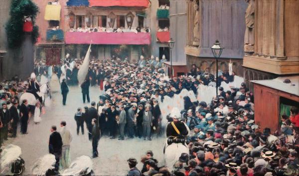 The Corpus Christi Procession Leaving The Church Of Santa Maria Del Mar by Ramon Casas I Carbó
