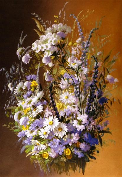 Blue And White Bouquet by Raoul De Longpre