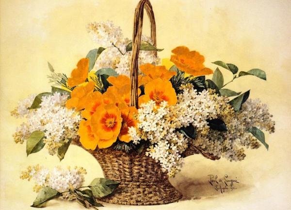 Poppies And Lilac by Raoul De Longpre