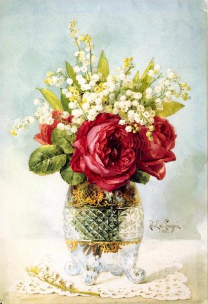 Red Roses In A Vase by Raoul De Longpre